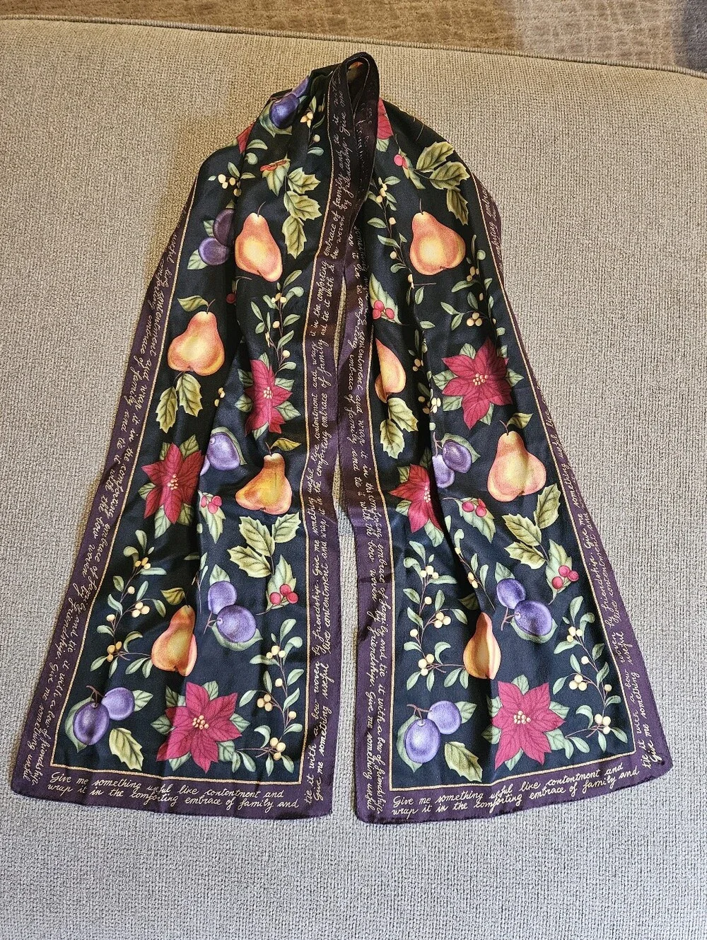 Fruit & Floral Silk Scarf With Family & Friendship Quote